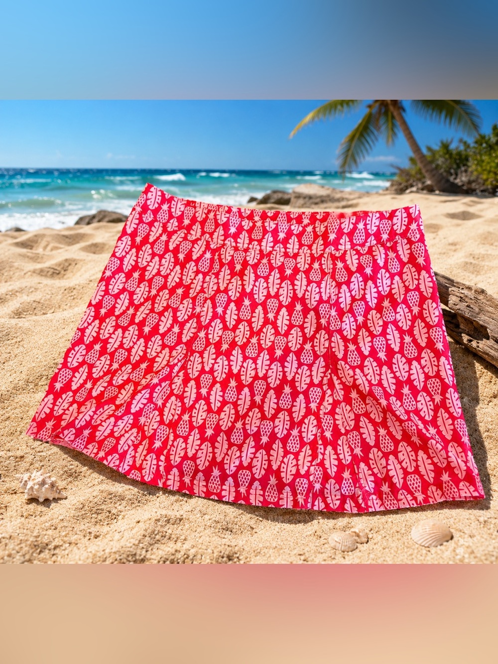 RipSkirt Hawaii Wrap Skirt Pineapple Leaf Print Red Pink Women’s Large Beach